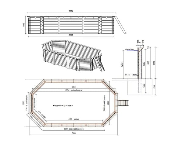 ALTANKA - Piscine hors sol en bois NEMO 7.3 x 3.97 - H.1.45 m, sable, fixations à visser - BAS7305OSPL3 - large