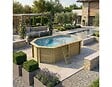 ALTANKA - Piscine hors sol en bois NEMO 5.79 x 3.49 - H.1.45 m avec plage, gris clair, cadre en métal - sans dalle - BAS7304OSPU2+PLA304 - vignette