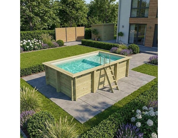 ALTANKA - Piscine hors sol en bois AQUA 4.65 x 2.85 - H.1.24 m avec plage, sable, fixations à sceller - BAS7306OSPI3+PLA306 - large