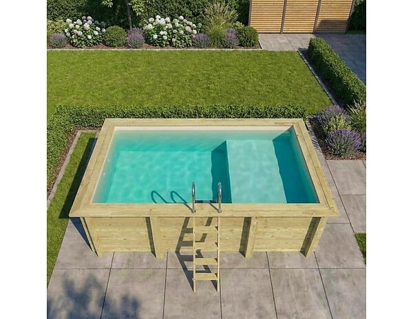 ALTANKA - Piscine hors sol en bois AQUA 4.65 x 2.85 - H.1.24 m avec plage, sable, fixations à sceller - BAS7306OSPI3+PLA306 - large