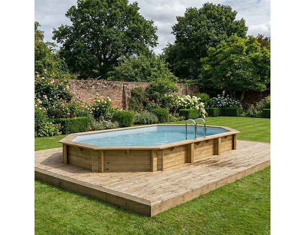 ALTANKA - Piscine hors sol en bois NEMO 7.3 x 3.97 - H.1.45 m, gris clair, fixations à sceller - BAS7305OSPI2 - large