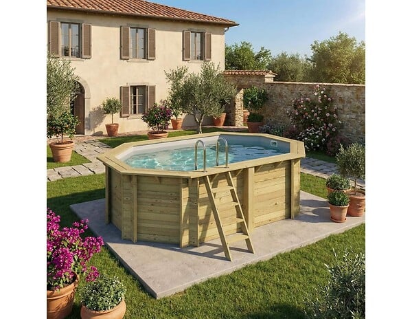 ALTANKA - Piscine hors sol en bois NEMO 4.3 x 3 - H.1.31 m, gris clair, cadre en métal - sans dalle - BAS7303OSPU2 - large