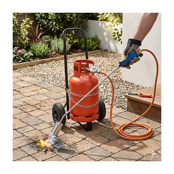 KEMPER - Desherbeur thermique + Chariot à roues pour bouteille gaz + Allume gaz + Détendeur Gaz Bruleur 60mm Tuyau 5m Désherbage KEMPER - large