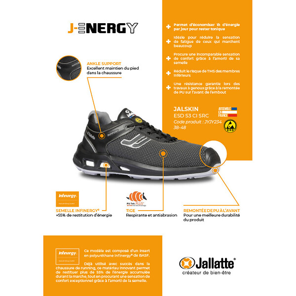 JALLATTE - Chaussures de sécurité basse JALLATTE JALSKIN SAS S3 ESD CI SRC - large