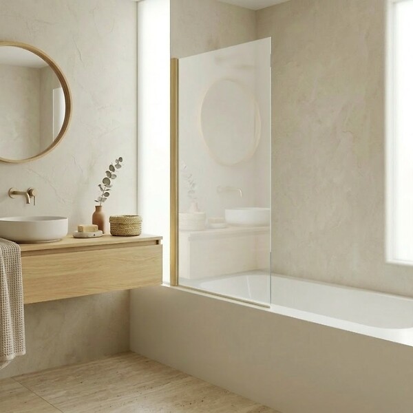 ESSEBAGNO - Pare-Baignoire pivotant verre anticalcaire et aluminium 80 x 140 Or brossé - large