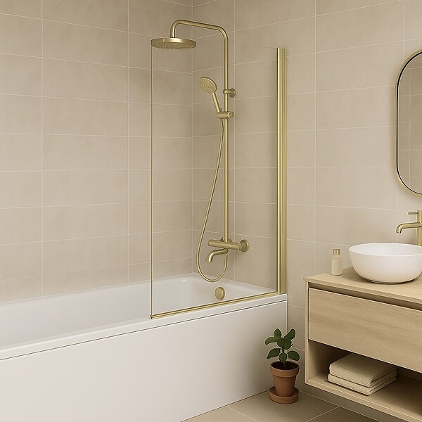 ESSEBAGNO - Pare-Baignoire pivotant verre anticalcaire et aluminium 80 x 140 Or brossé - large
