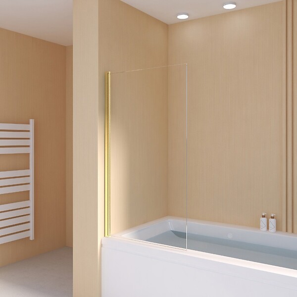 ESSEBAGNO - Pare-Baignoire pivotant verre anticalcaire et aluminium 80 x 140 Or brossé - large