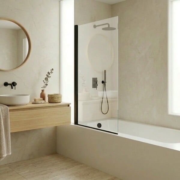 ESSEBAGNO - Pare-Baignoire pivotant verre anticalcaire et aluminium 80 x 140 Noir - large