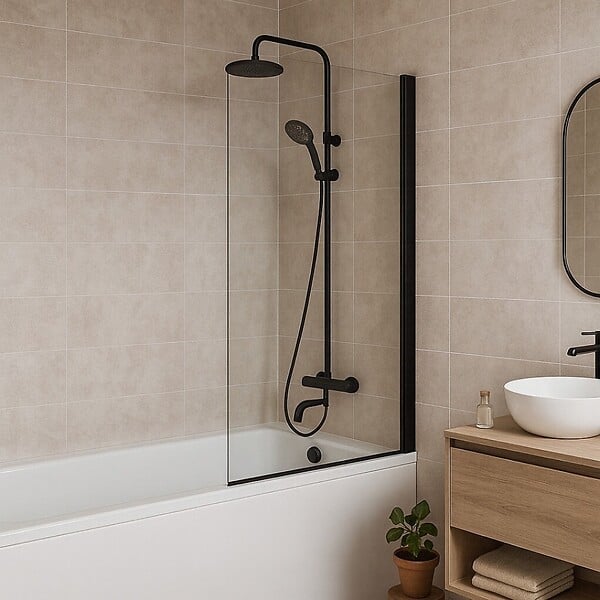 ESSEBAGNO - Pare-Baignoire pivotant verre anticalcaire et aluminium 80 x 140 Noir - large