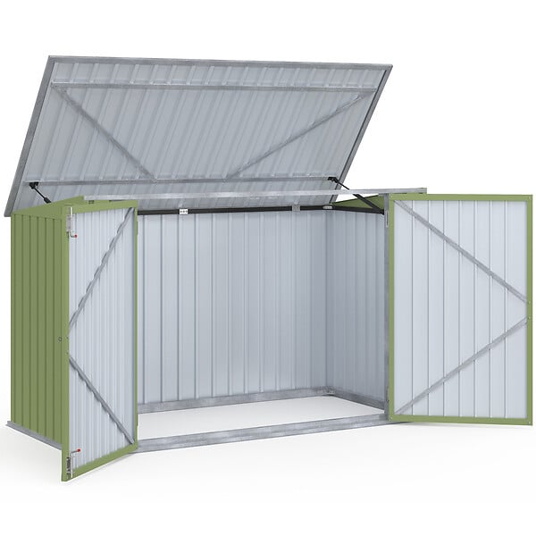 ID MARKET - Abri de jardin en métal vert olive verrouillable multi-rangement pour stockage vélos, outils, poubelles - large