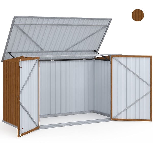 ID MARKET - Abri de jardin en métal effet bois verrouillable multi-rangement pour stockage vélos, outils, poubelles - large