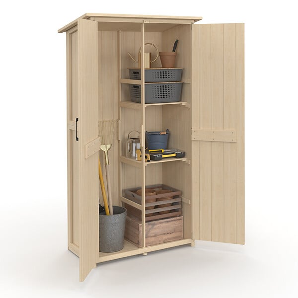 ID MARKET - Armoire de jardin en bois 90 x 50 x 160 cm avec toit incliné double porte et étagères - large