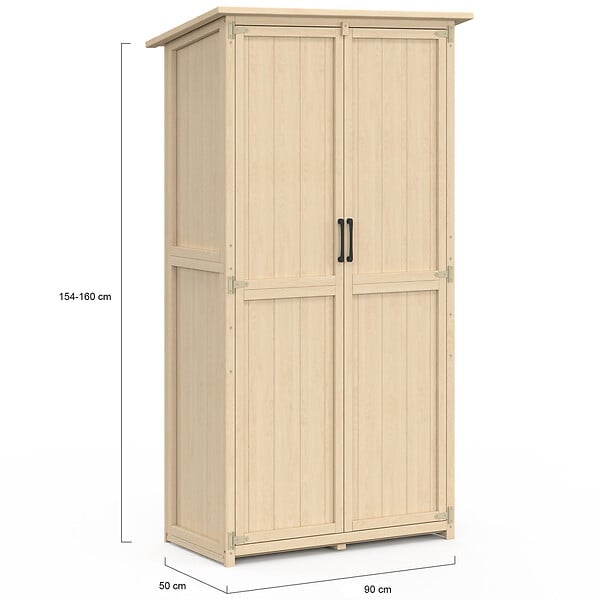 ID MARKET - Armoire de jardin en bois 90 x 50 x 160 cm avec toit incliné double porte et étagères - large