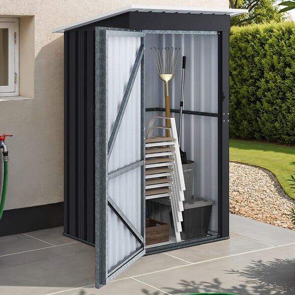 ID MARKET - Abri de jardin gris en acier galvanisé 100 x 95 x 160 cm avec toit incliné 1 porte - large
