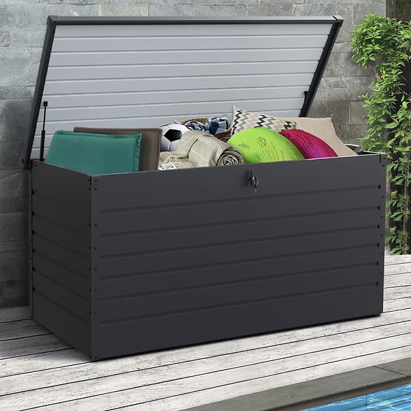 ID MARKET - Coffre de rangement métal verrouillable gris anthracite pour jardin 1250L 175x95x90 cm - large