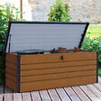 ID MARKET - Coffre de rangement métal verrouillable effet bois et gris pour jardin 600L 165x70x63 cm - vignette