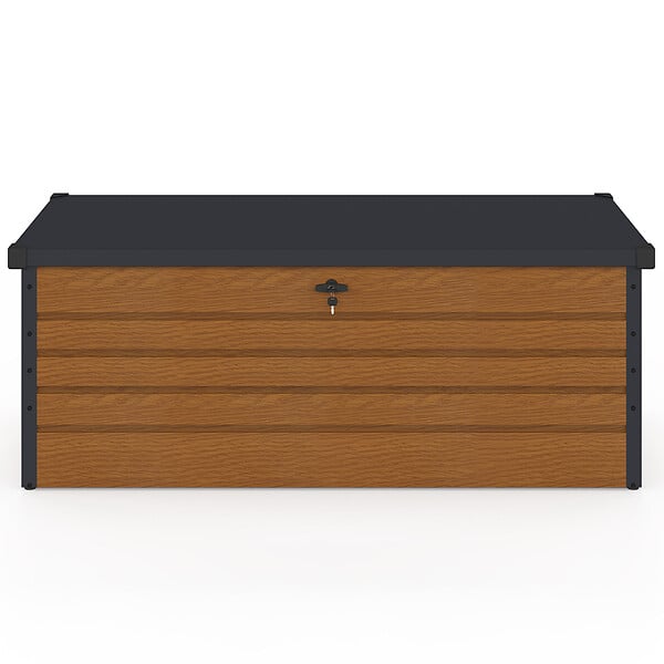ID MARKET - Coffre de rangement métal verrouillable effet bois et gris pour jardin 600L 165x70x63 cm - large