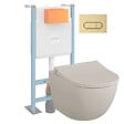 VITRA - Pack WC suspendu VitrA Sento lin mat + bâti autoportant V-Fix Core + Plaque Round or brossé - vignette