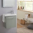 GODART - Meuble lave-mains Strié Vert mat avec porte serviette intégré pour Robinet à droite Solo - vignette