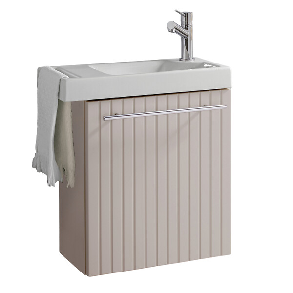 GODART - Pack lave-mains Beige cachemire strié avec porte serviette - Robinetterie eau froide à droite - L.48 X H. 52.5 cm - Houston - large