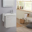 GODART - Meuble lave-mains Strié Blanc mat avec porte serviette intégré pour Robinet à droite Solo - vignette