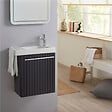 GODART - Pack lave-mains Noir mat strié avec porte serviette - Robinetterie eau froide à droite - L.48 X H. 52.5 cm - Houston - vignette