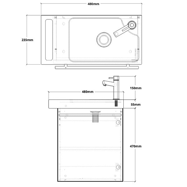 GODART - Pack lave-mains Noir mat strié avec porte serviette - Robinetterie eau froide à droite - L.48 X H. 52.5 cm - Houston - large