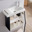 GODART - Pack lave-mains Noir mat strié avec porte serviette - Robinetterie eau froide à droite - L.48 X H. 52.5 cm - Houston - vignette
