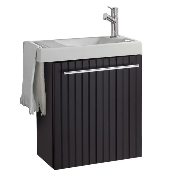 GODART - Pack lave-mains Noir mat strié avec porte serviette - Robinetterie eau froide à droite - L.48 X H. 52.5 cm - Houston - large