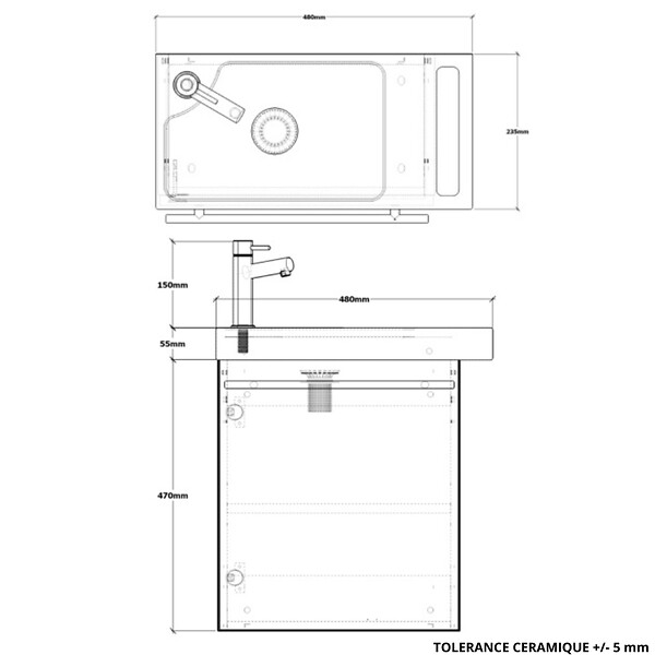 GODART - Pack lave-mains Blanc mat strié avec porte serviette - mitigeur à gauche - L.48 X H. 52.5 cm - Houston - large