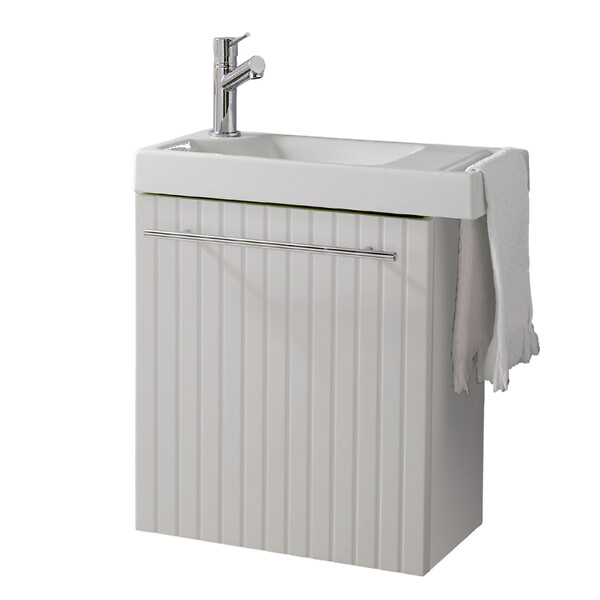 GODART - Pack lave-mains Blanc mat strié avec porte serviette - mitigeur à gauche - L.48 X H. 52.5 cm - Houston - large