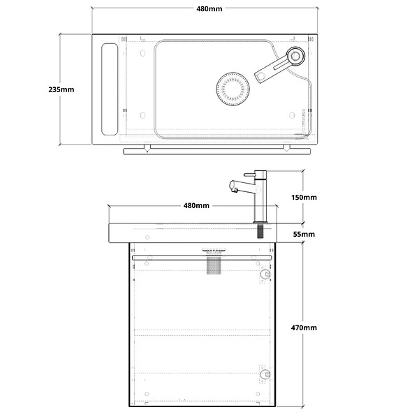 GODART - Pack lave-mains Vert mat strié avec porte serviette - Robinetterie eau froide à droite - L.48 X H. 52.5 cm - Houston - large
