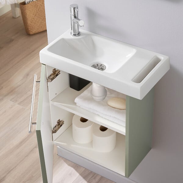 GODART - Pack lave-mains Vert mat strié avec porte serviette - robinetterie eau froide à gauche - L.48 X H. 52.5 cm - Houston - large