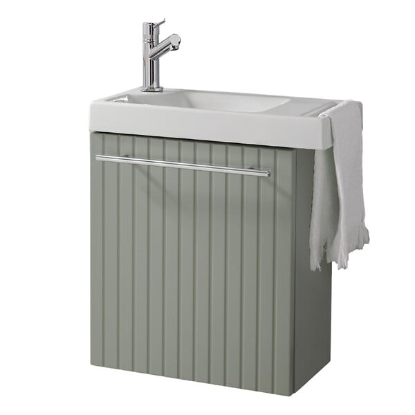 GODART - Pack lave-mains Vert mat strié avec porte serviette - robinetterie eau froide à gauche - L.48 X H. 52.5 cm - Houston - large