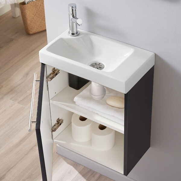 GODART - Pack lave-mains Noir mat Strié - Robinetterie Eau froide à gauche - L.42.5 X H. 52.5 cm - Hamac 2 - large