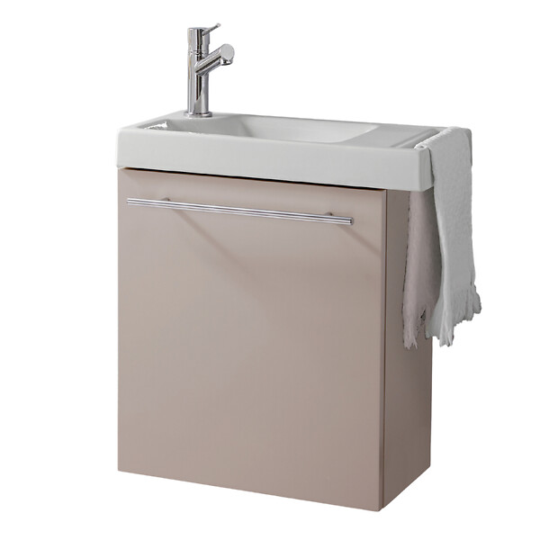 GODART - Pack lave-mains Beige cachemire avec porte serviette - Robinetterie eau froide à gauche - L.48 X H. 52.5 cm - Houston - large