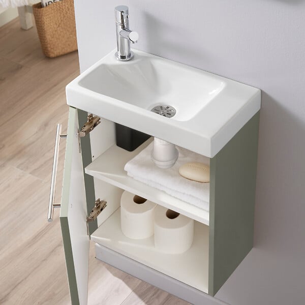 GODART - Pack lave-mains Vert Strié - Robinetterie Eau froide à gauche - L.42.5 X H. 52.5 cm - Hamac 2 - large