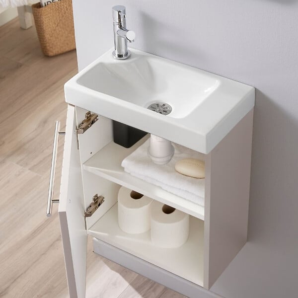 GODART - Pack lave-mains Beige cachemire Strié - Robinetterie Eau froide à gauche - L.42.5 X H. 52.5 cm - Hamac 2 - large