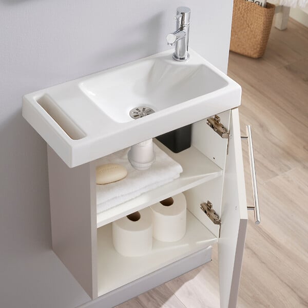 GODART - Pack lave-mains Beige cachemire avec porte serviette - Mitigeur à droite - L.48 X H. 52.5 cm - Houston - large