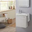 GODART - Meuble lave-mains strié Blanc mat avec lave-mains et porte serviette intégré pour Robinet à gauche Solo - vignette