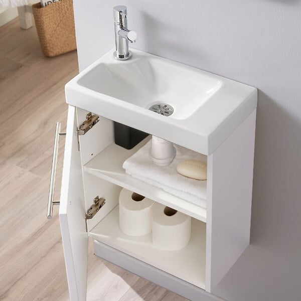 GODART - Pack lave-mains Blanc mat Strié - Robinetterie Eau froide à gauche - L.42.5 X H. 52.5 cm - Hamac 2 - large