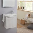 GODART - Pack lave-mains Blanc mat strié avec porte serviette - Robinetterie eau froide à droite - L.48 X H. 52.5 cm - Houston - vignette
