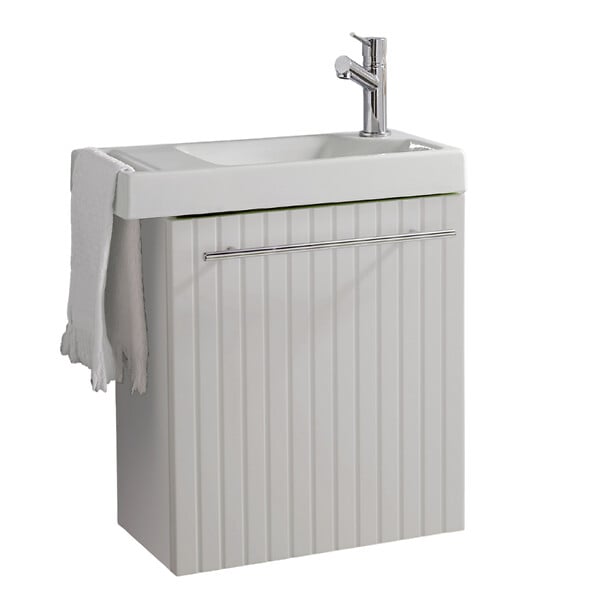 GODART - Pack lave-mains Blanc mat strié avec porte serviette - Robinetterie eau froide à droite - L.48 X H. 52.5 cm - Houston - large