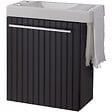 GODART - Meuble lave-mains strié Noir mat avec lave-mains et porte serviette intégré pour Robinet à gauche Solo - vignette