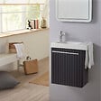GODART - Meuble lave-mains strié Noir mat avec lave-mains et porte serviette intégré pour Robinet à gauche Solo - vignette