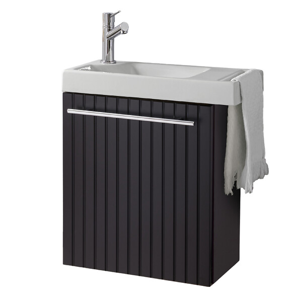 GODART - Pack lave-mains Noir mat strié avec porte serviette - mitigeur à gauche - L.48 X H. 52.5 cm - Houston - large