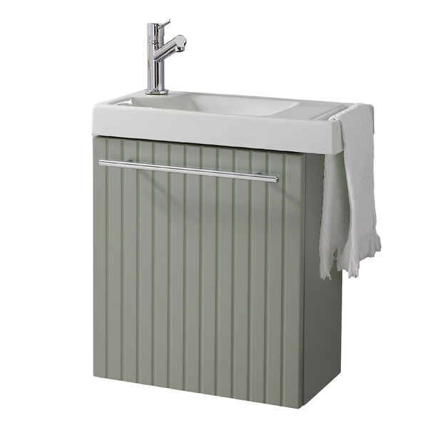 GODART - Pack lave-mains Vert mat strié avec porte serviette - mitigeur à gauche - L.48 X H. 52.5 cm - Houston - large
