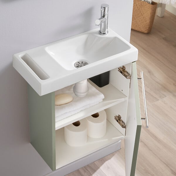 GODART - Pack lave-mains Vert mat strié avec porte serviette - Mitigeur à droite - L.48 X H. 52.5 cm - Houston - large