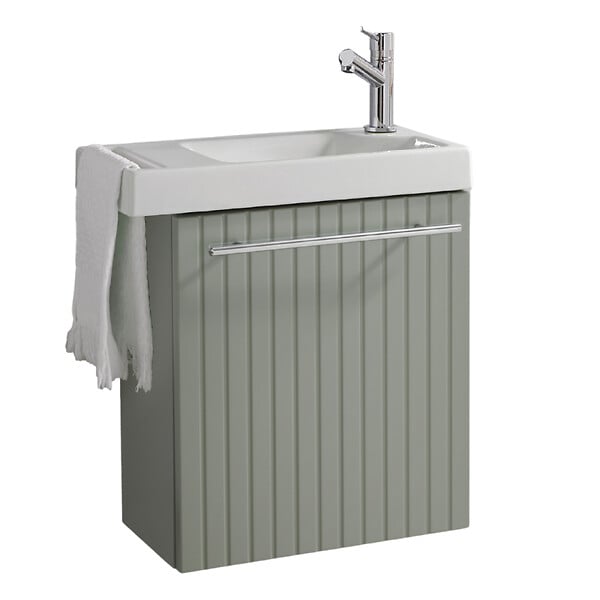 GODART - Pack lave-mains Vert mat strié avec porte serviette - Mitigeur à droite - L.48 X H. 52.5 cm - Houston - large