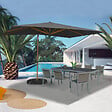 ID MARKET - Parasol déporté inclinable rotatif 360 CALVI mat effet bois et toile grise 3X4M avec housse - vignette